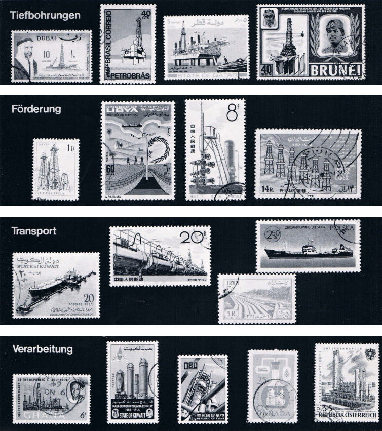 Briefmarken - Reflexionsseismik, Tiefbohrungen, Förderung, Transport und Verarbeitung